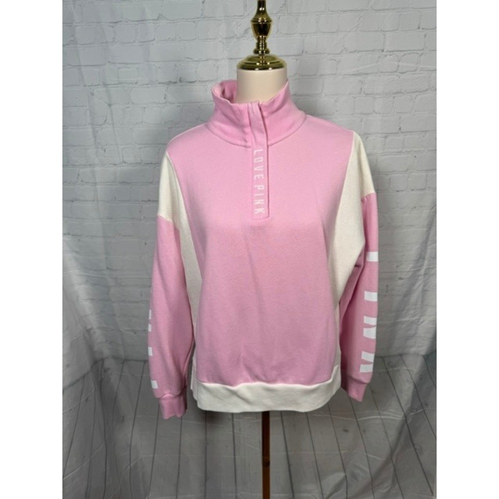 Victoria's Secret PINK Pink White Quarter Zip Sweatshirt Women's S EUC